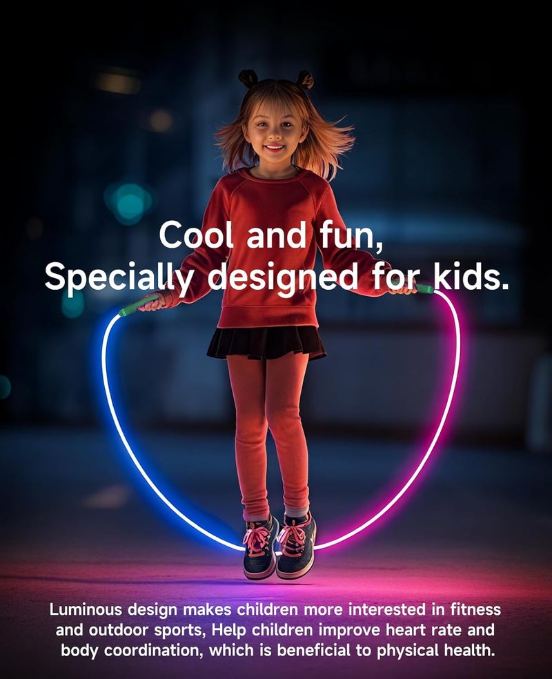 ACHDOFITS LED Light Up Jump Rope for Kids and Adult, Adjustable Glowing Skipping Rope for Boys and Girls, Colorful Luminous Jumping Rope for Fitness and Workout - Image 3
